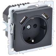 Розетка BRITE РЮш10-1-БрГ 16А с USB A+A 2.1А с заземл. защ. шторки механизм графит IEK BR-R14-16-U21-D2...