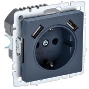 Розетка BRITE РЮш10-1-БрМ 16А с USB A+A 2.1А с заземл. защ. шторки механизм маренго IEK BR-R14-16-U21-D...