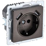 Розетка BRITE РЮш10-1-БрТБ 16А с USB A+A 2.1А с заземл. защ. шторки темн. механизм бронза IEK BR-R14-16-U21-D21...