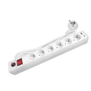 Удлинитель с сетевым фильтром 6х1.8м с заземл. 10А IP20 2.2кВт USB type-A + type-C ПВС 3х0.75 с выкл. бел. UNIVersal ...