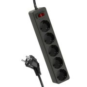 Удлинитель с сетевым фильтром 5х5м с заземл. 10А IP20 2.2кВт ПВС 3х0.75 с выкл. с индикатором сети черн. КОСМ...