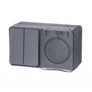 Блок ОП AtlasDesign PROFI IP54 (розетка 1-м 16А заземл. защ. шторки + 2-кл. выключатель 10А) антрацит SE ATN5440...