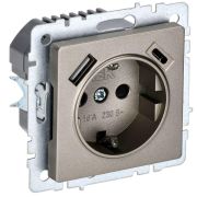 Розетка BRITE РЮш11-1-БрШ 16А с USB A+C 18Вт с заземл. защ. шторки механизм шампань IEK BR-R14-16-U22-0...