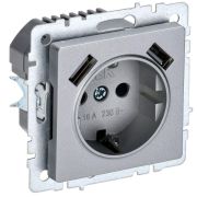 Розетка BRITE РЮш10-1-БрА 16А с USB A+A 2.1А с заземл. защ. шторки механизм алюм. IEK BR-R14-16-U21-D21-...