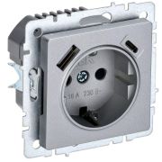 Розетка BRITE РЮш11-1-БрА 16А с USB A+C 18Вт с заземл. защ. шторки механизм алюм. IEK BR-R14-16-U22-018-...