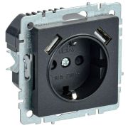 Розетка BRITE РЮш10-1-БрЧ 16А с USB A+A 2.1А с заземл. защ. шторки механизм черн. IEK BR-R14-16-U21-D21-...