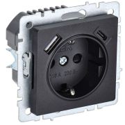 Розетка BRITE РЮш11-1-БрЧ 16А с USB A+C 18Вт с заземл. защ. шторки механизм черн. IEK BR-R14-16-U22-018-K...
